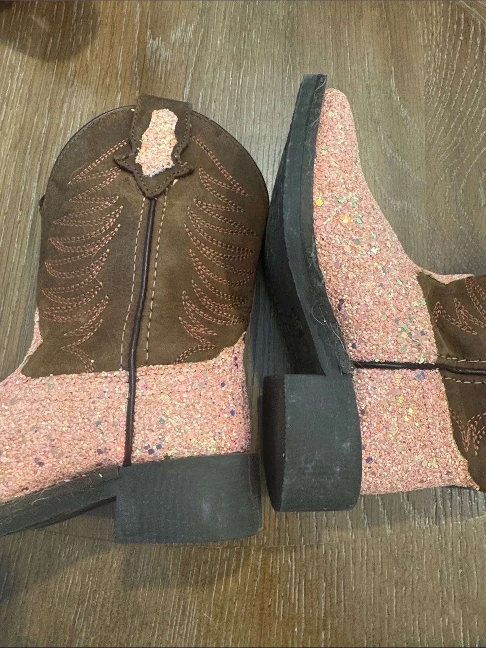 Smoky Mountain Boot Company Kids Pink Glitter & Brown Western Cowboy Boots